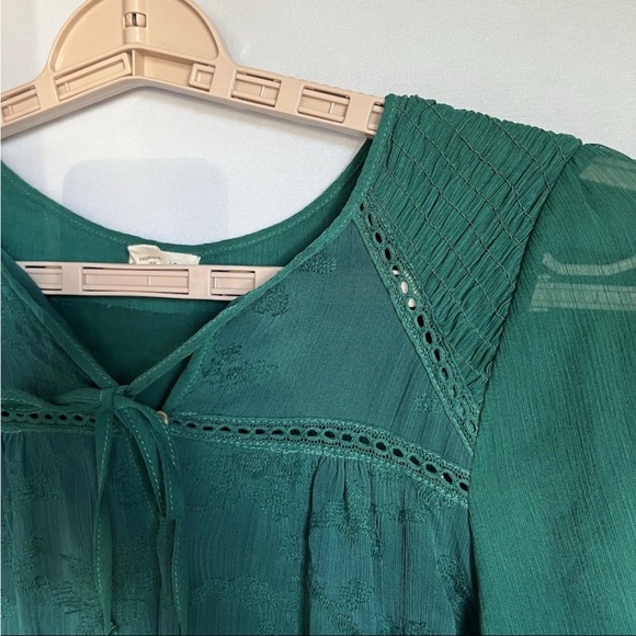Anthropologie Tiny Women Sz XS Dress Green Boho Embroidered Luisa Swing Peasant - Picture 13 of 16